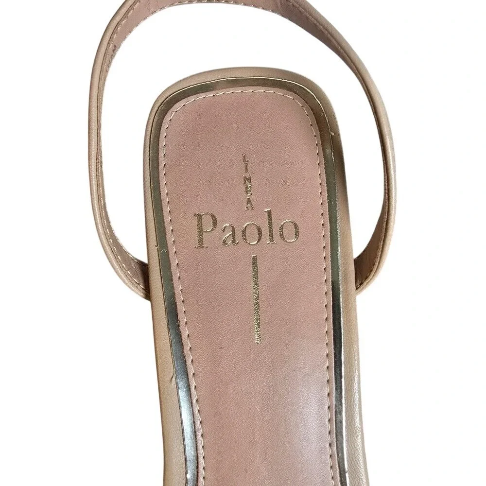 Paolo Women's Beige Braided Strap Square Toe Kitten Heel Sandals Size 8M